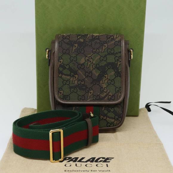 GUCCI GG Canvas Web Sherry Line GUCCIxPALACE Bag Camouflage 723142 Auth 74880S - Picture 12 of 16